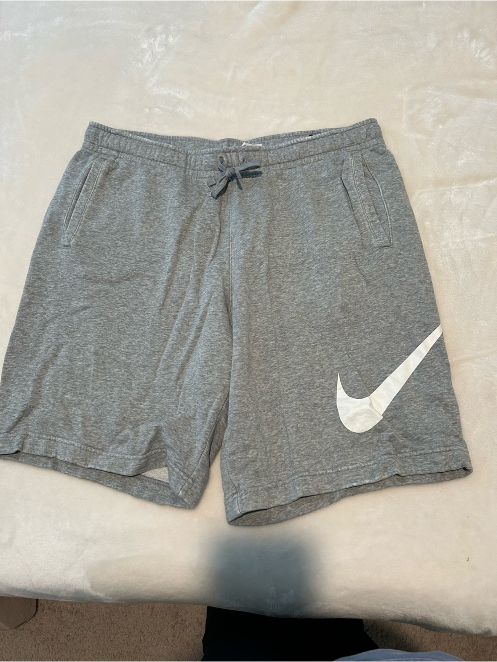 Nike Men's Heather Gray Shorts with White Swoosh